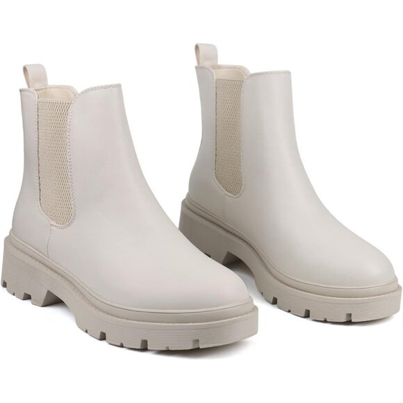 Jabasic Women Ivory Synthetic Chelsea Boots Low Heel Elastic Ankle Boots - Picture 6 of 6